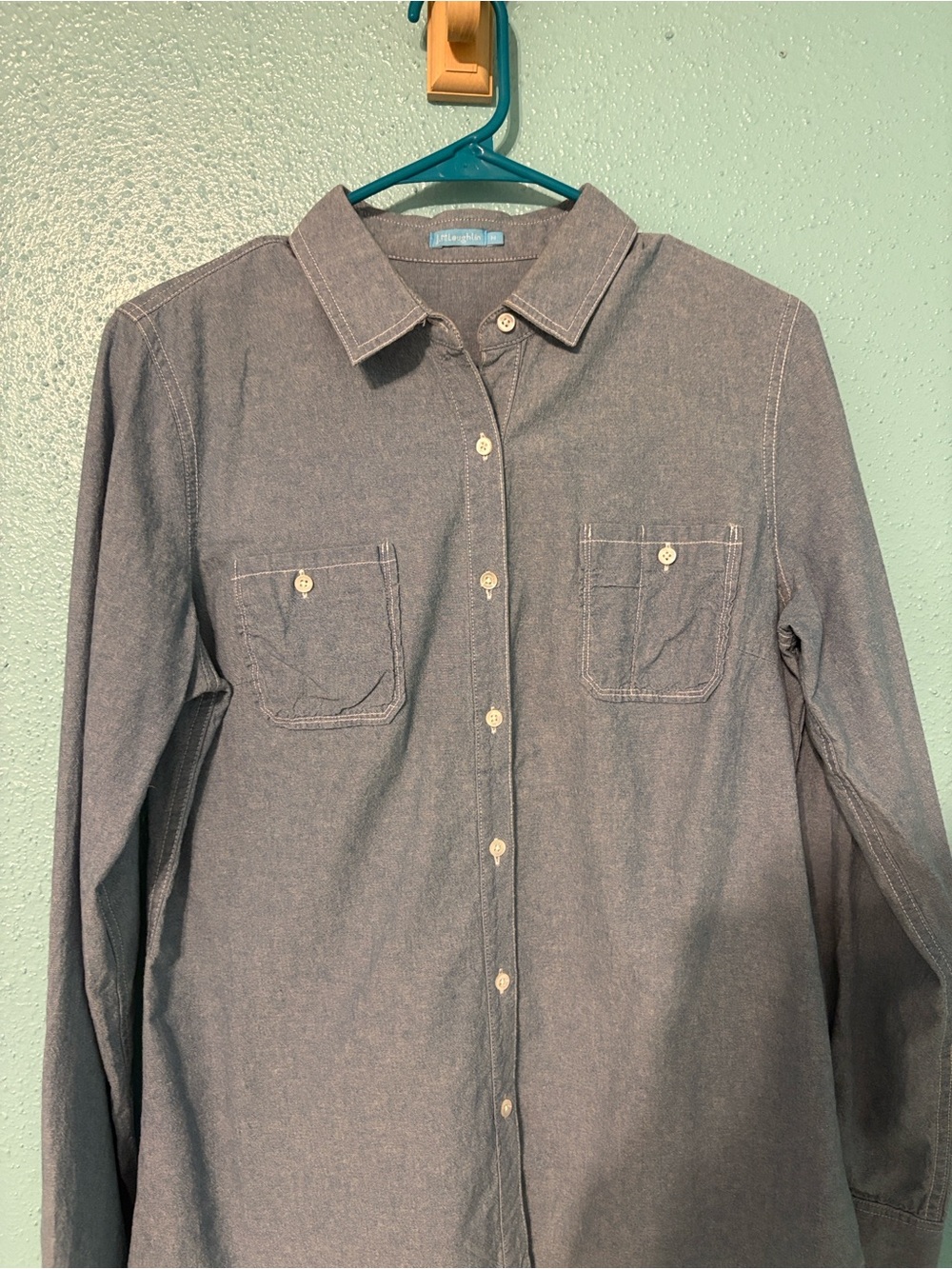 J. McLaughlin chambray button up long sleeve casual classic shirt M office wear - Picture 4 of 8